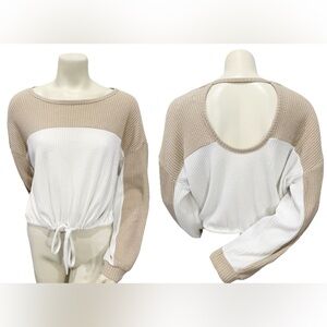 Hollister Womens Waffle Knit Colorblock Open Back Long Sleeve Top Size S